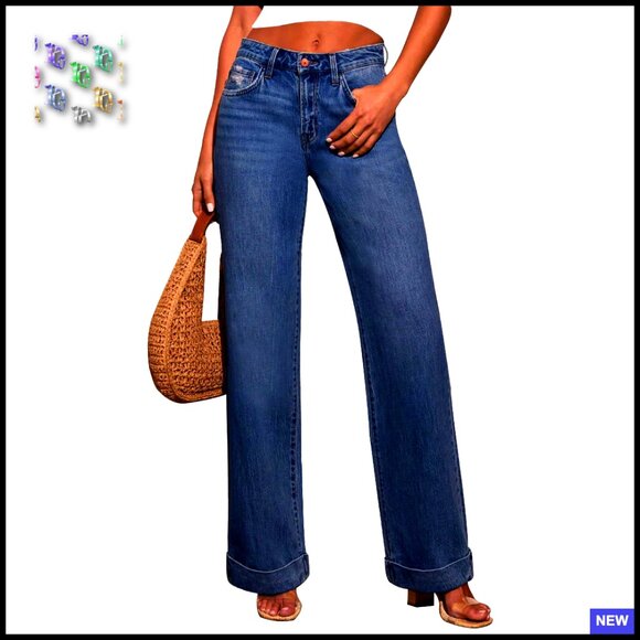 Denim - Wide Leg Baggy High Waist Stretchy Denim Pants Y2K Chic Trendy Fall